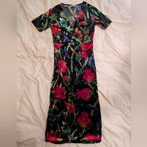 Floral Velvet Midi Bodycon Dress